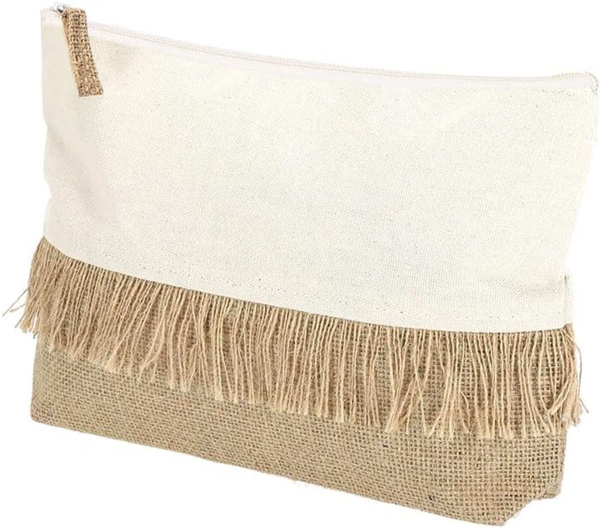 Toilettas voor dames, met ritssluiting en kwast, make-uptas, reis-make-uptas, jute, franjes, toilettas