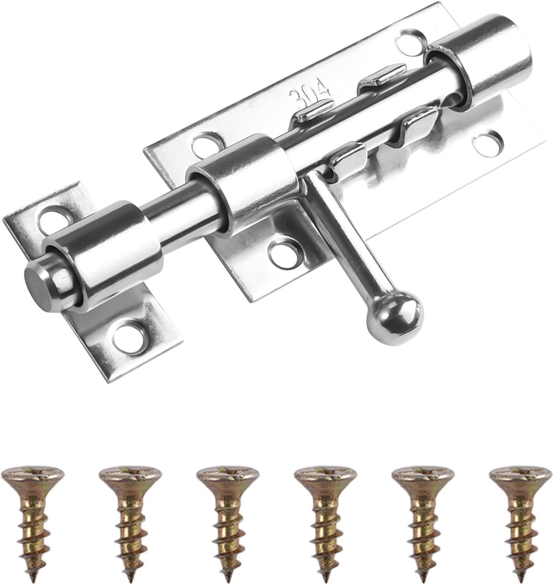 Deurgrendel van Roestvrij Staal, 107x35 mm Deurvergrendeling met Schroeven | Grendelslot met Hangslotgat, Schuifgrendel, Boutgrendel voor Kasten, Ramen, Poorten, Omheining (Zilver)