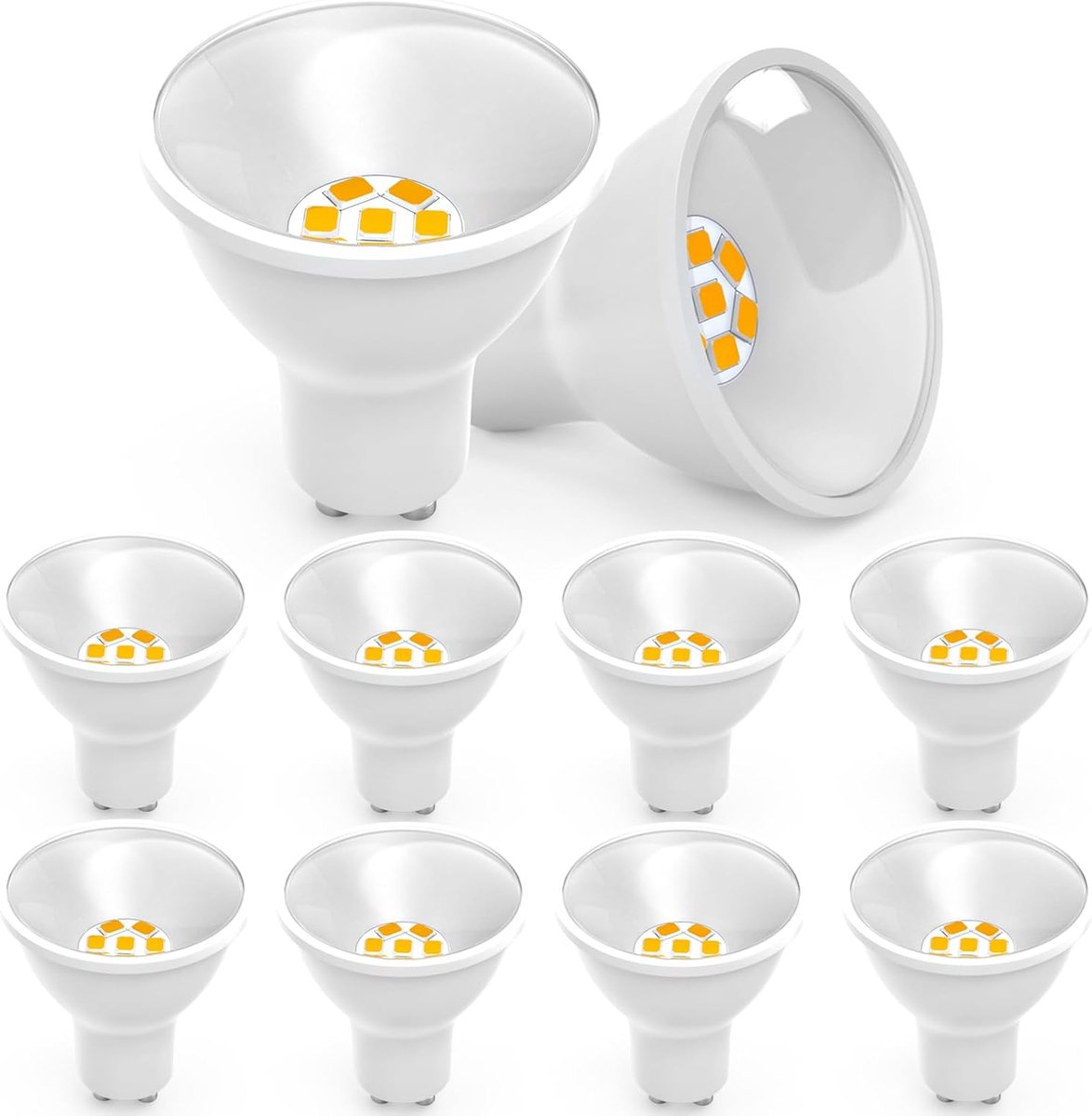 GU10 LED Warm Wit, GU10 LED Spots 5W, Vervangt 70W Halogeen, Uitspraalhoek 120°, 800 Lm, Niet Dimbaar, 10 Stuks | 800Lm lamp, GU10 LED spots 5W lamp, vervangt 70W halogeen, 120° stralingshoek LED spot GU10, 10 stuks