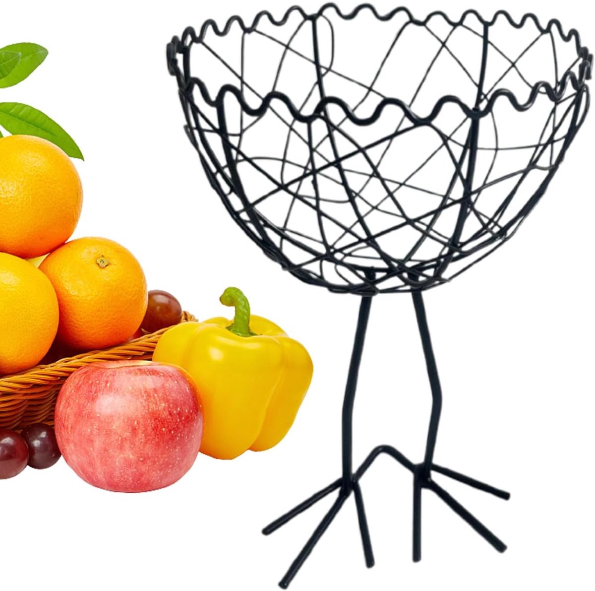 Eierhouder, opbergmand, rond, metaal, voor verse eieren, verzamelmand voor keukenwerkbladen, draad, eiermand, aardappelhouder, knoflookmand, fruitmand, vintage, zwart, kippendrand