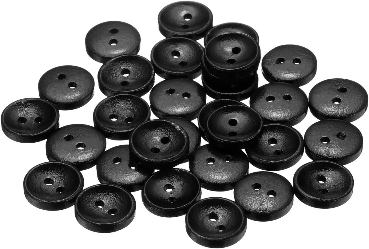 Knopen, 15 mm 2 gaten ambachtelijke knopen, knutselknopen hout gestippelde lijn ronde naaiknopen vervangingsknoppen voor doe-het-zelf decoratie jassen naaien kleding, 30 stuks zwart