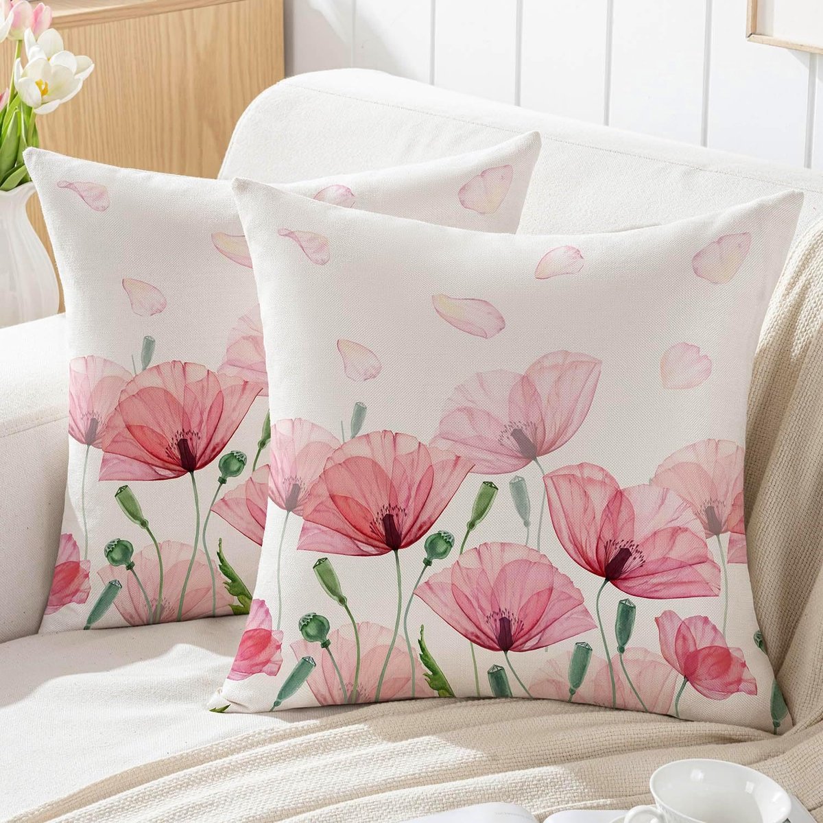 Cushion Cover 30 x 50 cm - Lente Roze Bloemen en Bladeren - Buiten Sofa Kussens - SnelShoppen