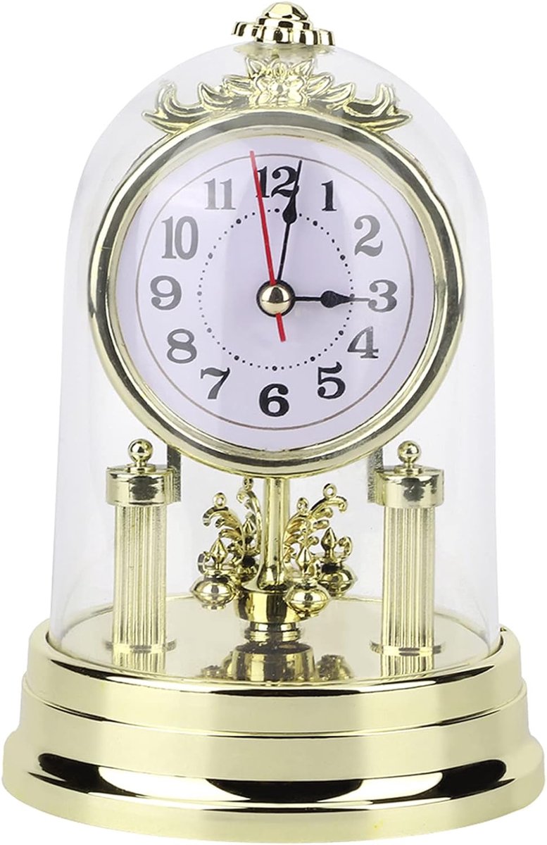Tafelklok, Nostalgische Retro Wekker, Decoratieve Staande Klok zonder Tikken, Goud, 11 x 17 cm, voor Bureau, Plank, Woonkamer