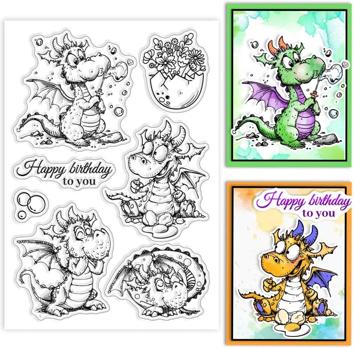 Transparante cartoon draak stempels 15 x 10 cm transparante bloem ei stempel siliconen stempels draak blaas bubbels voor doe-het-zelf scrapbooking