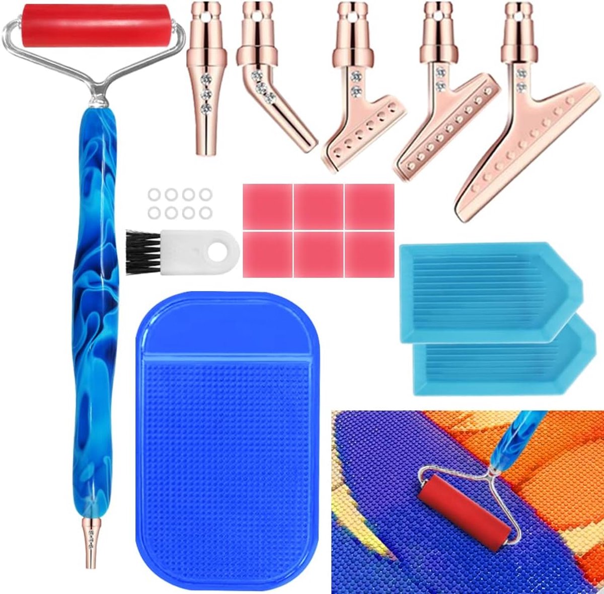 17 Stuks Diamond Art Schilderij Stift Kits, AIFUDA 45° Ergonomische 5 stuks metalen tips & 1 stuk Roller 5D Diamond het Schilderen Hulpmiddelen