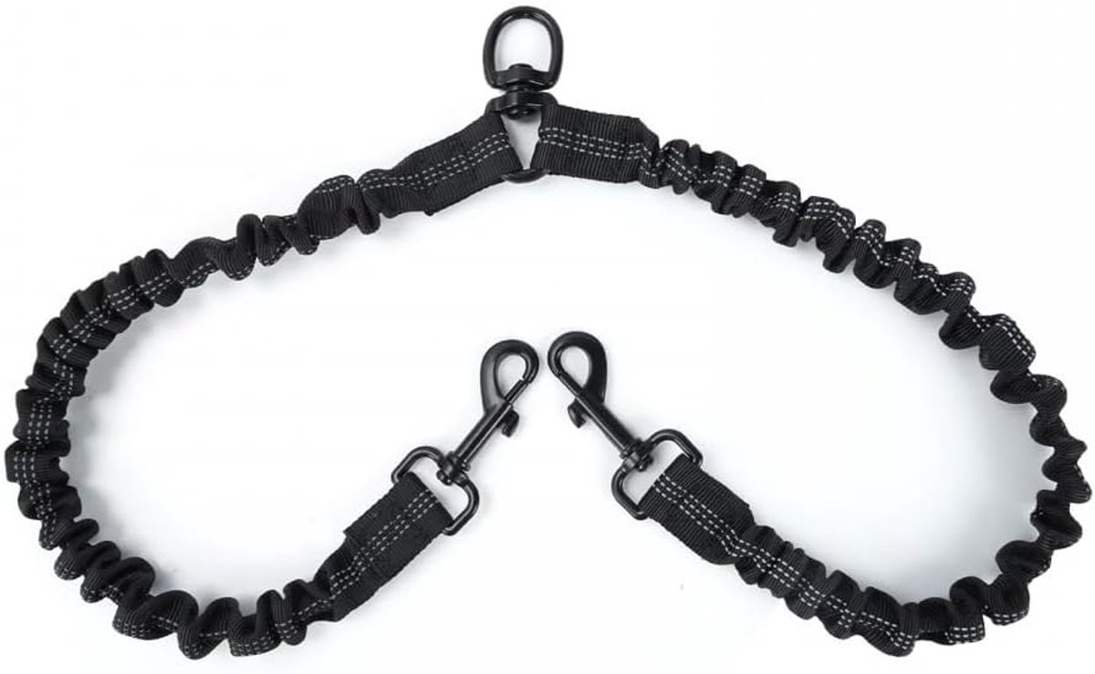 hondenlijn, verstelbare bungee-reflecterende dubbele riem, 360 ° roterend voor 2 honden, wandeltraining
