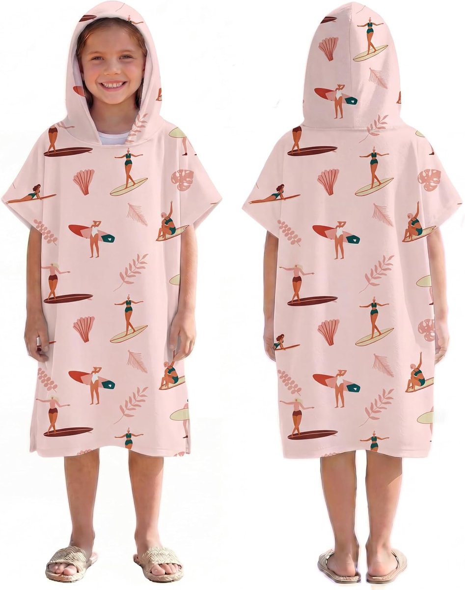 sneldrogende surfponcho, omkleedhanddoek met capuchon voor kinderen, van microvezel, geschikt voor zwemmen, strand, surfen, duiken, thuis, warmwaterbronnen of na het baden