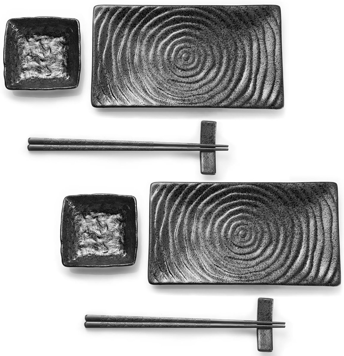Sushi Set Keramiek 8-delig – Japans servies voor 2 personen incl. 2 borden, sojasausschalen, eetstokjes & houder – Hoogwaardige keramiek, magnetron- & vaatwasserbestendig – Elegant cadeau
