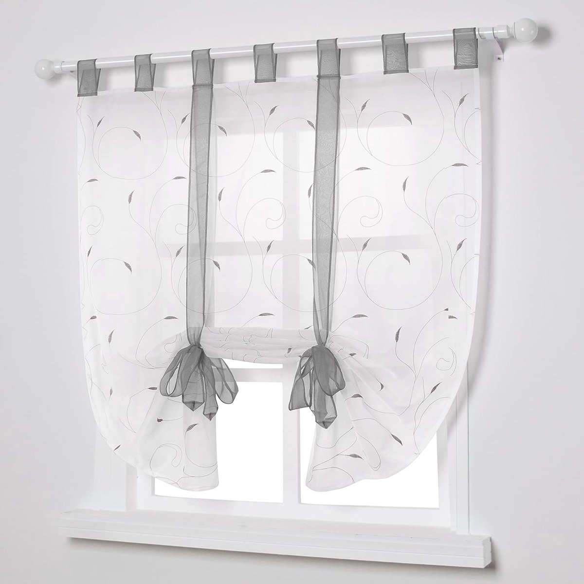 Raamgordijn, borduurwerk, Romeinse jaloezieën, gordijnen, decoratie voor slaapkamer, balkon, keuken, grijs, 80 x 140 cm