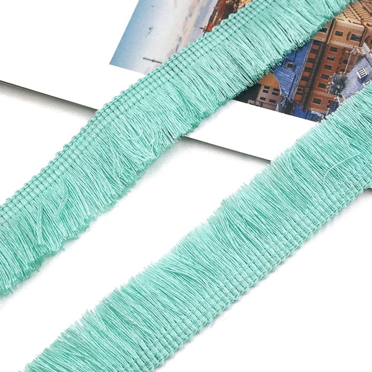 3 meter 2,5 cm kwastje franjerand snijfranjes decoratief lint dansfranjes naai-accessoires voor kleding, kostuums, doe-het-zelf naaien, gordijnen, tafelkleden, tafellopers, decoratie, blauw groen