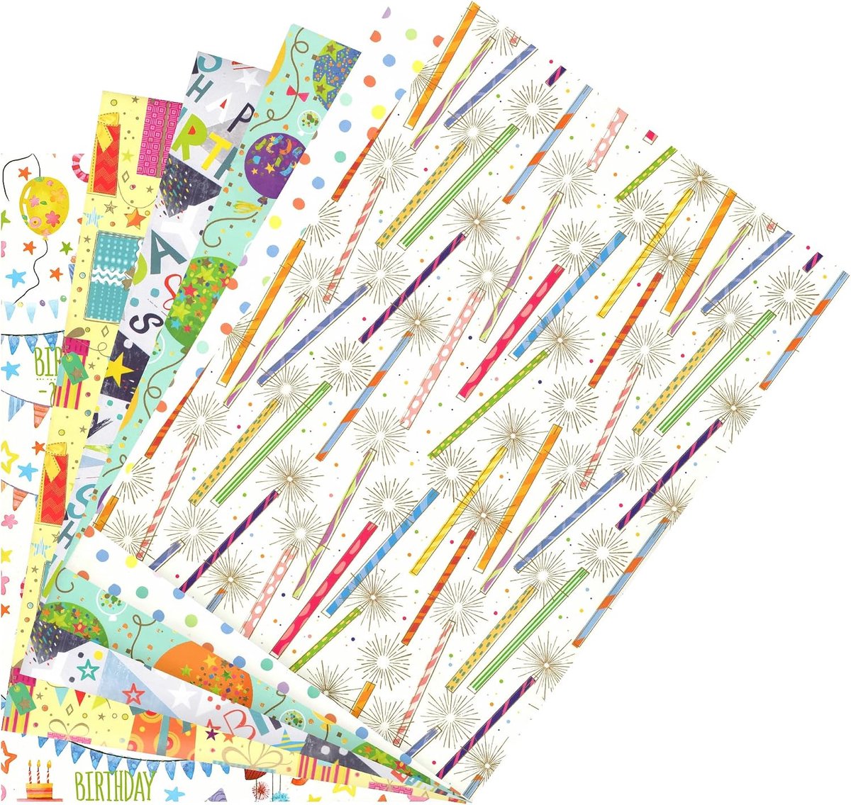 Cadeaupapier set 6 vellen XXL formaat 90 x 65 cm verpakking zonder plastic (Party)
