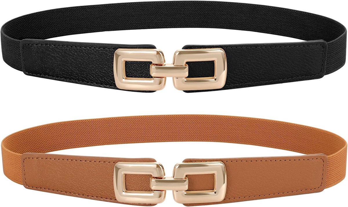 Riemen voor dames, dunne taille, rekbare riem met metalen gesp voor jurk, jeans en broek
