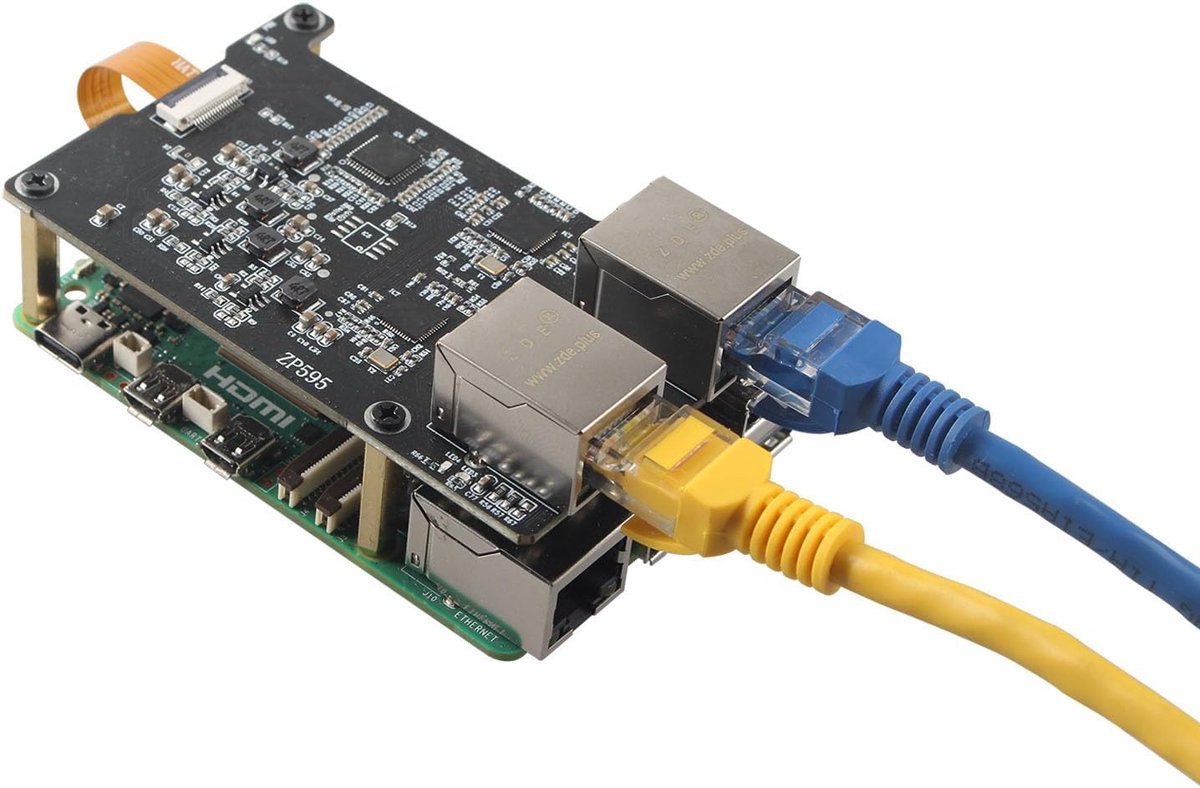 ZP595 PCIe to Dual 2.5G Ethernet Network Port HAT Adapter Expansion Board 2.5GB 2.5GBE for Raspberry Pi 5