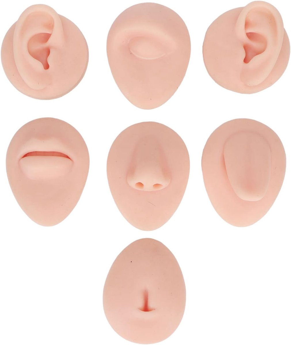 siliconen lichaamsdeelmodel, lichaamspiercing-oefenmodel simulatie oor-oog-neus-mond-tong en navelmodel voor beginners (lichtbeige)