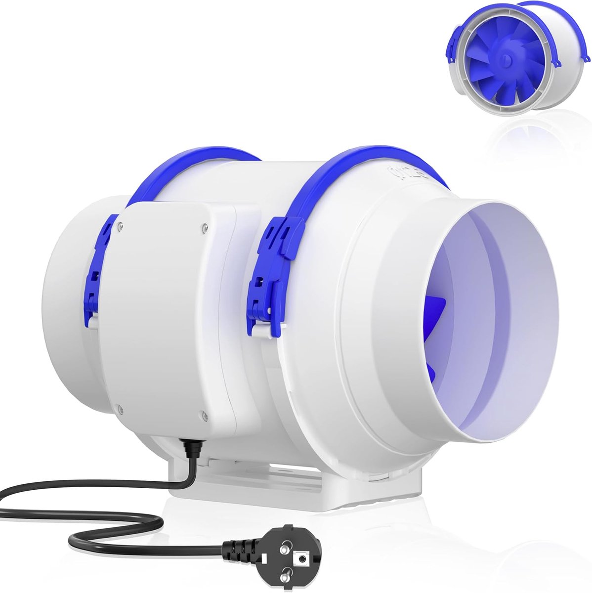 buisventilator 125mm/ 5inch, rookafzuiging pijpventilator stil met EU-stekker, inline-kanaalventilator voor badkamer, kantoor, groeiruimtes, fabriek en lasergraveermachines