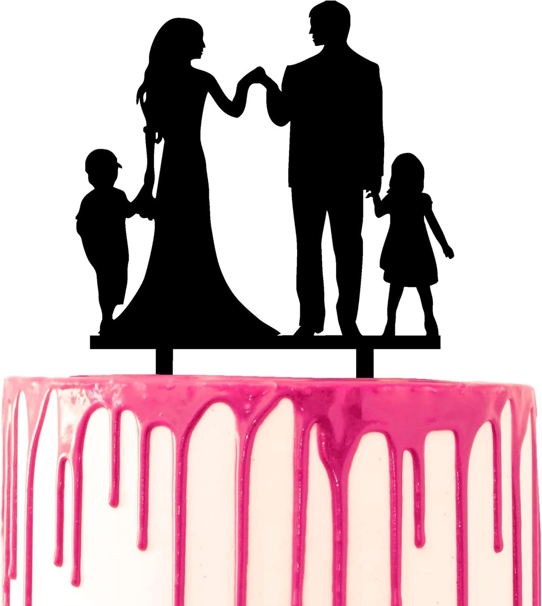 CARISPIBET Een Hele Familie Paar Met Een Zoon En Dochter Acryl Silhouet Cake Topper
