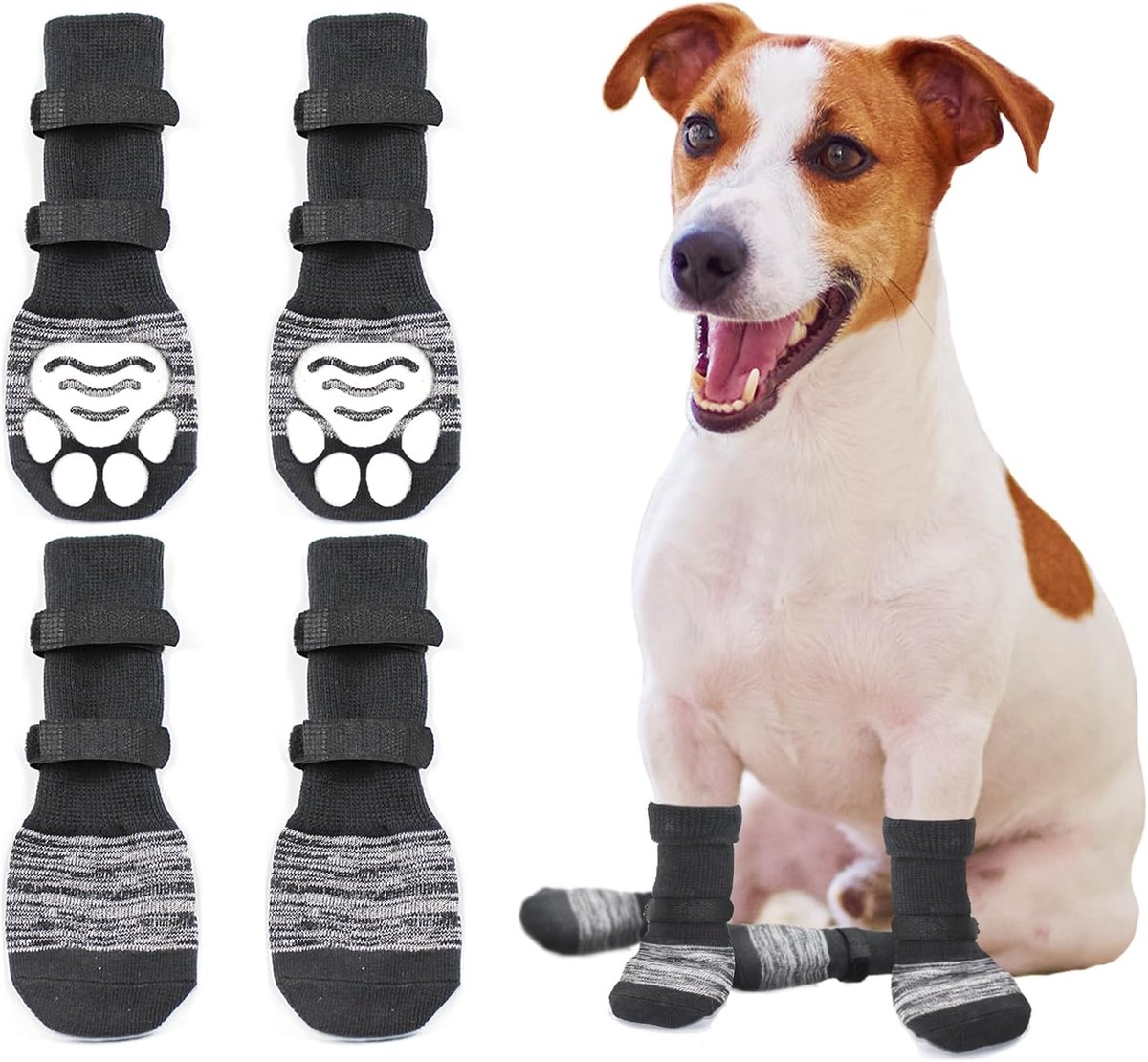 Anti-slip pootbeschermers hondensokken, dubbelzijdige antislip hondensokken met verstelbare bandjes, tractiecontrole voor binnen op hardhouten vloerslijtage (C, C)