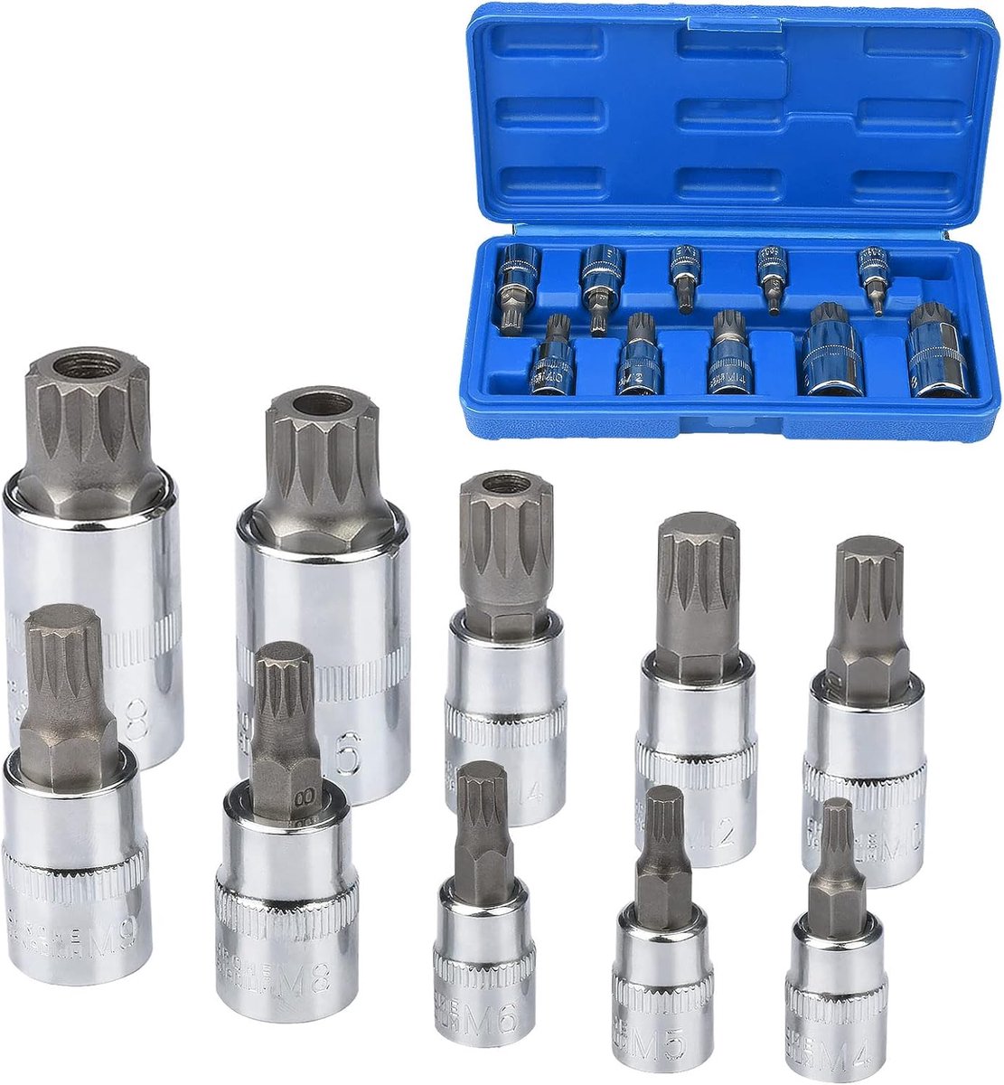 set Nutmanel 10-delig inbussleutelset met binnenveeltanddoppen M4 / M5 / M6 / M8 / M9 / M10 / M12 / M14 / M16 / M18