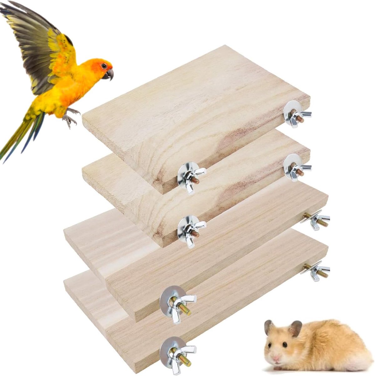 4 stuks platforms voor vogelkooi, platform, hamster, papegaai, vierkant platform voor papegaaien, hamsters, eekhoorntjes, cockatiel huisdieren