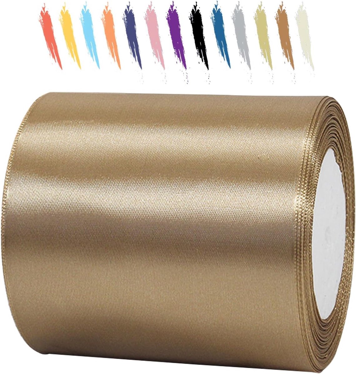 100mm Champagne-Goud Satijnen Lint,25 Meters Decoratie Zijden Linten,Breed Lint,Cadeaulint,Autolint,voor Feest, Bruiloft, Verjaardag,Valentijn Party
