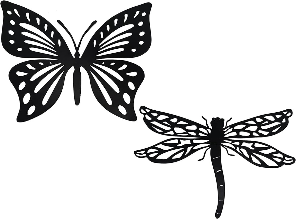 2-stuks Metalen Vlinder Dragonfly Decoraties Wand hangende ornamenten Tuindecoratie Decoratie home decor Wooninrichting Hek Kunst Yard Patio Schuur Decoraties Tuin Geschenken voor vrouwen