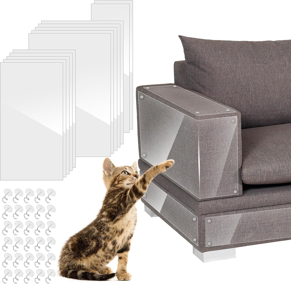 modacraft Krasbescherming voor katten, zelfklevend, met 60 schroeven, voor bank, muur, deur en meubels, transparant, krasbescherming, meubelbescherming, anti-krasfolie voor katten, krasfolie,