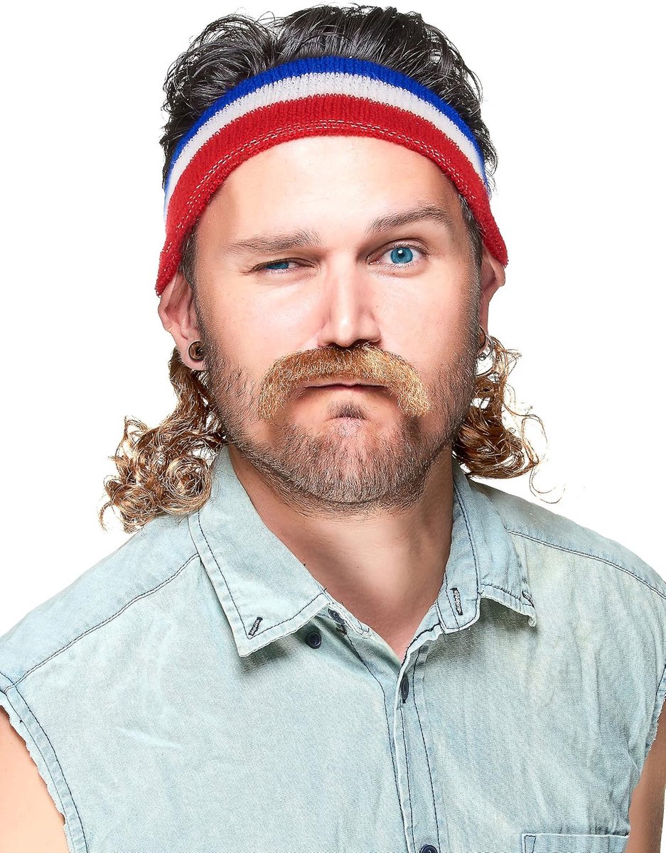 TOI - Blauw wit rode mullet bandana met snor