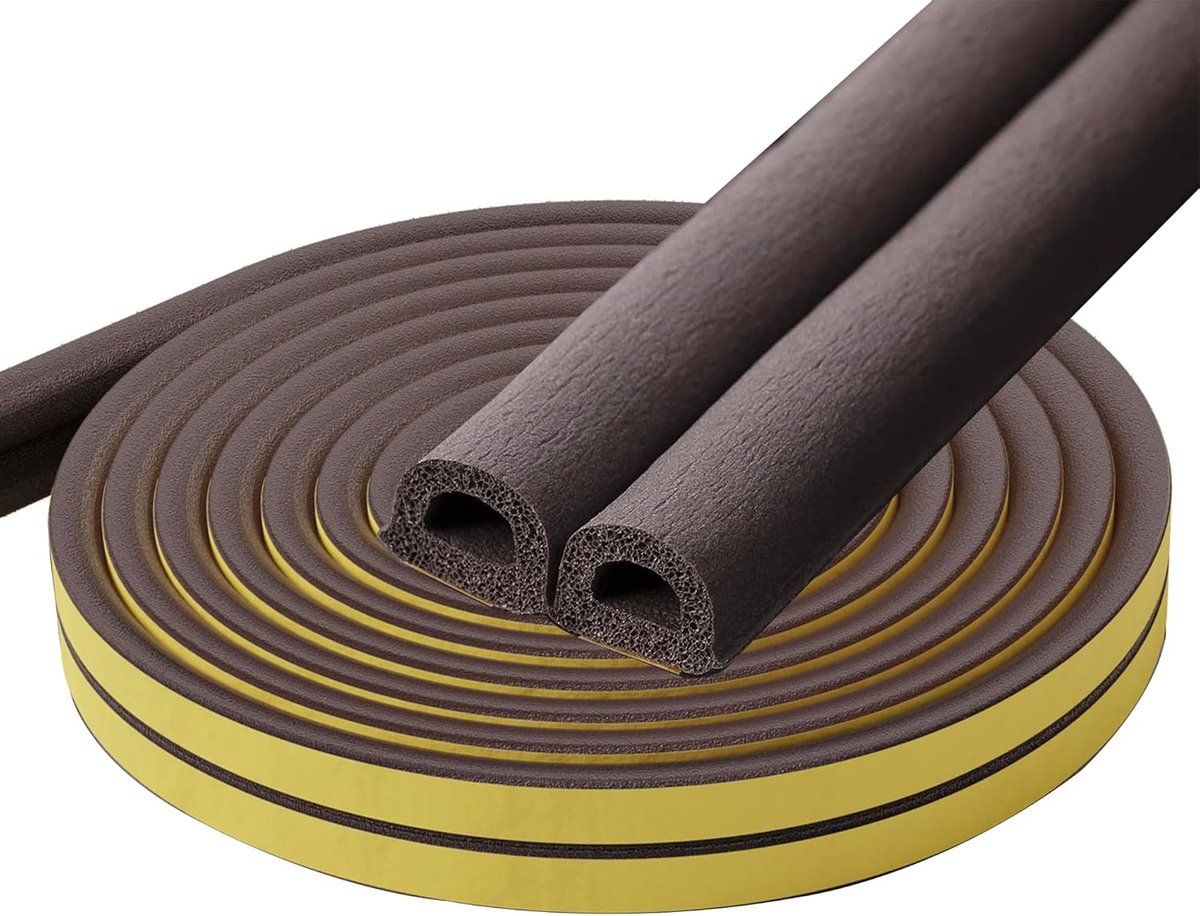 10M Raamafdichting, Bruine, 9mm(L) x 6mm(H) D-Type Zelfklevende Afdichtingstape, Tochtstopper Voor Ramen, Deuren, Koude-Isolatie, Lawaai En Botsing, 5M x 2 Rollen (Bruine, 10M)