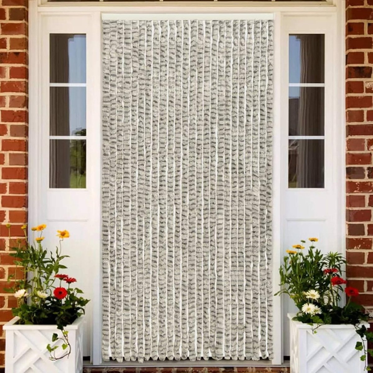 Deurgordijnen, draadgordijn, chenille, deurgordijn, kattengordijn, draadgordijn, insectenbescherming, licht en donkergrijs, 100 x 220 cm (b x h)