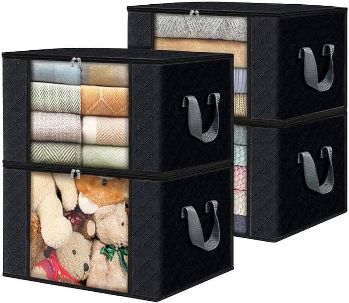 opbergtas draagtas, handige ritssluiting, grote opbergtas dekbed, 4-pack 84L opbergtas voor dekbedden en kussens - (zwart)