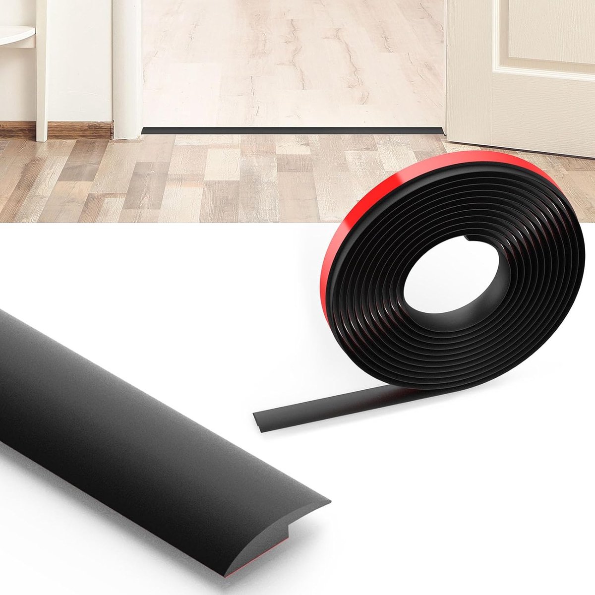 3M Laminaatvloerbegrenzer, PVC Vloerverdeler, Zelfklevende Drempelstrip, Deurstrip Drempelbalken voor het Verbinden van Vloer, Tapijt, Tegels, 3mm Zwart