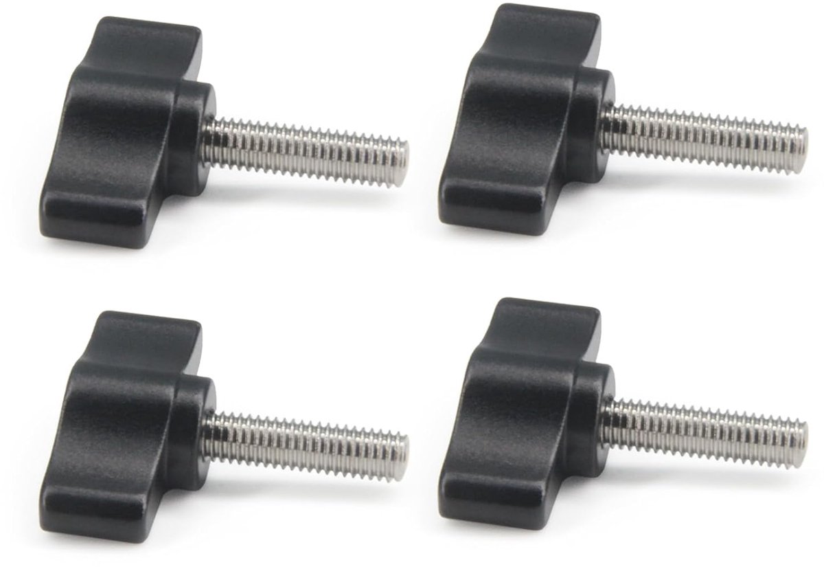 4 stuks M6 x 18 mm kartelschroeven roestvrij staal metrisch schroefdraad zwart aluminium knop