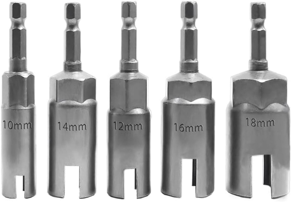 5 STKS Power Wing Moer Driver Set met 1/4 Inch Hex Shank Slot Wing Moeren Boor Socket Moersleutels Gereedschap Set voor Panel Moeren Schroeven Oog C-Haak Bout, Q-Hanger (10/12/14/16/18mm)