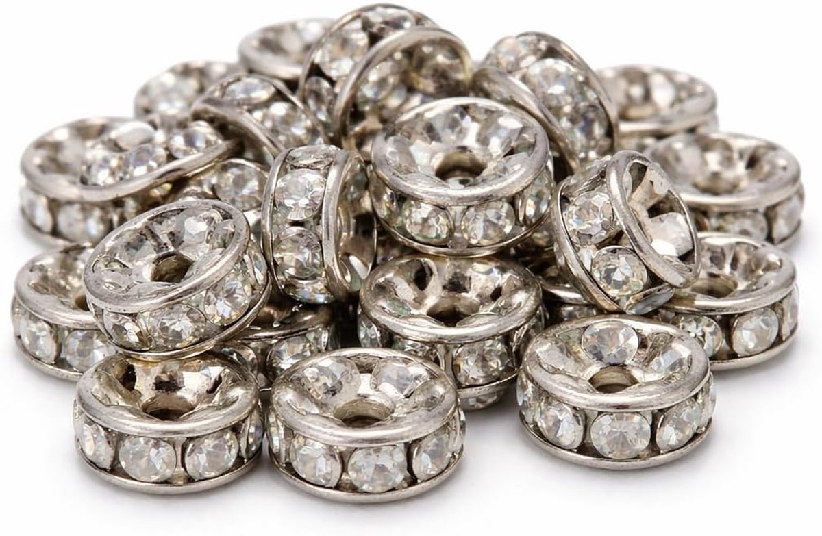 50 stuks strasssteentjes glas kristal 8 mm ronde parels A Grade voor het maken van sieraden tussenparels met strasssteentjes spacer oud zilver messing metaal R26