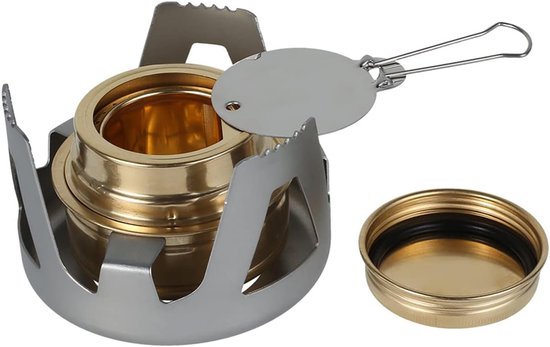 alcoholkoker, mini lichte compacte messing sterke drank met aluminium standaard, voor kamperen, wandelen, picknick buiten, noodgevallen, kampeertent, stroomuitval — afbeelding 4