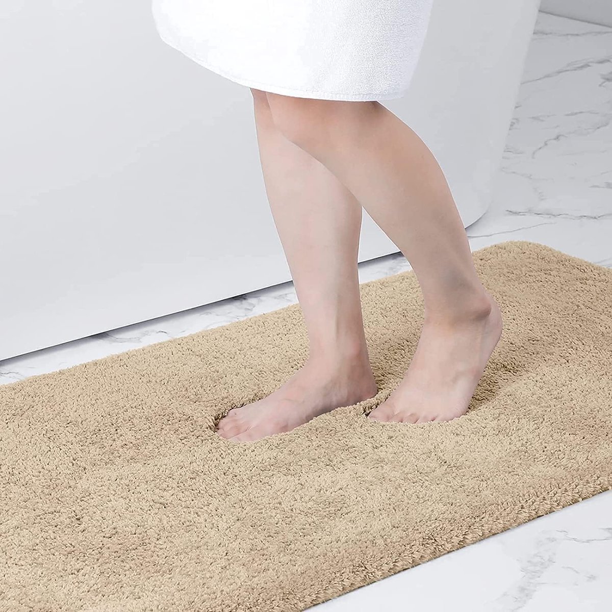 Badkamertapijt, antislip, wasbaar, badmat, zacht, wollig, badtapijt, hoogpolig, microvezel badmat, 51 x 76 cm, beige | Absorberend, wollig, hoogpolig, microvezel, antislip, machinewasbaar, voor douche, badkuip, badmat, badmat