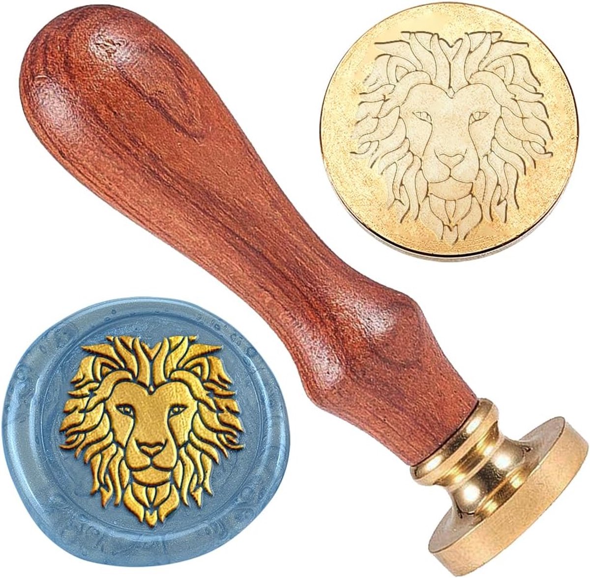 Zegelstempel van was met leeuwenmotief, reliëf-stempel met dieren, afneembaar, 25 mm messing, waszegel, stempelkop met houten handvat voor bruiloftsuitnodigingen en enveloppen