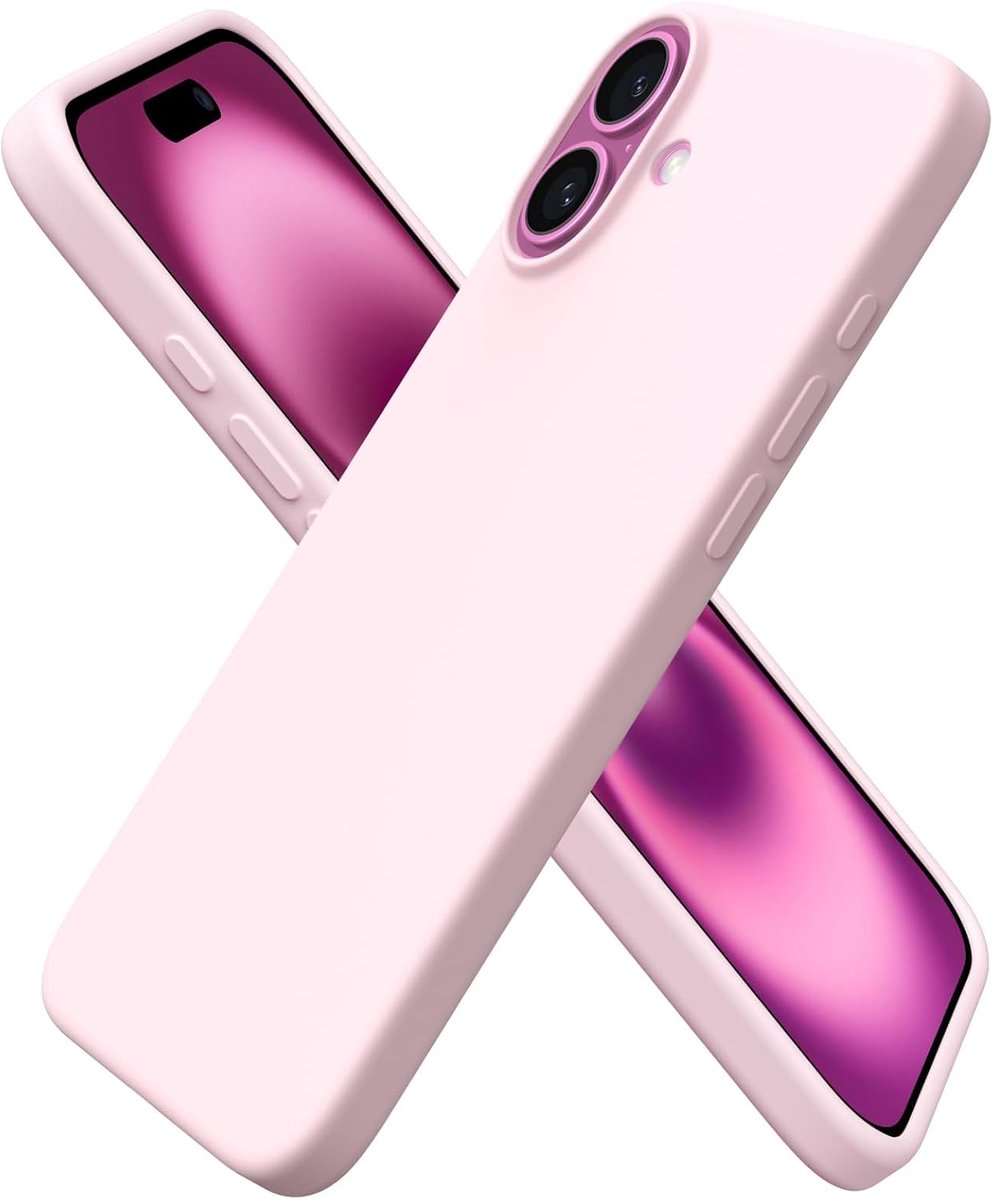 Hoes voor iPhone 16 Plus, siliconen, 6,7 inch, dunne telefoonhoes van vloeibare siliconen, krasbestendige en stootvaste beschermhoes, iPhone 16 Plus case (2024), roze
