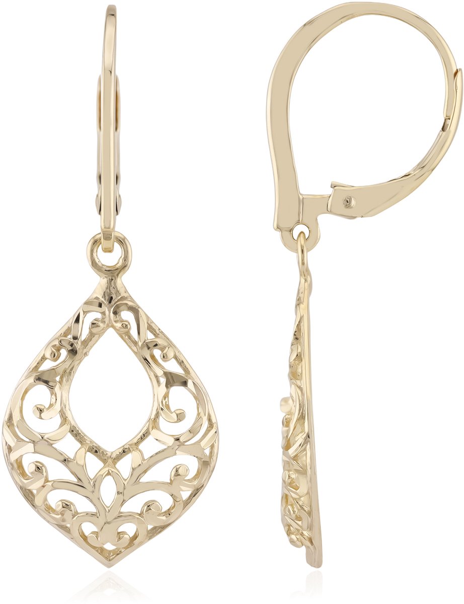 Cavill - 925 Sterling Zilver Vergulde Filigraan Oorbellen - Elegante Lichtgewicht Hangende Oorbellen - Tijdloos Design, Dames Zilveren Sieraden