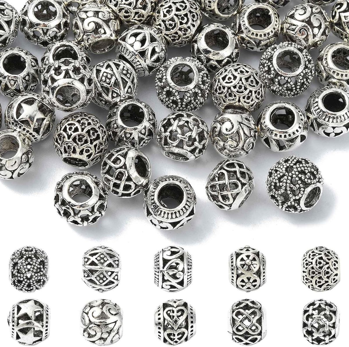 Kralen spacer losse kralen voor sieraden maken doe-het-zelf armbanden ketting en knutselen, 10.5~11.5x8.5~10mm, Metaal