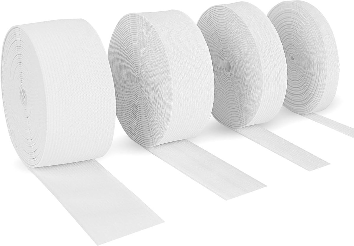 20 meter elastiek, naaien, breed, 10 mm, 20 mm, 30 mm, 40 mm, wit, 4 stuks elastieken om te naaien, broekrubber voor doe-het-zelf handwerk, 5 meter per stuk