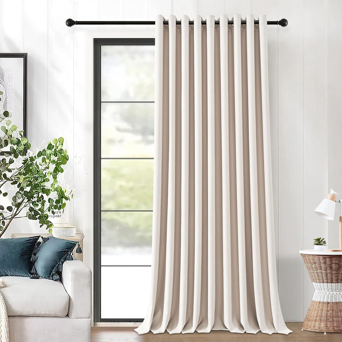 Thermisch verduisteringsgordijn, grote breedte, voor moderne woon-, kleed-, slaap-, eetkamer, kast, volwassenen, 300 x 250 cm, 1 stuk, beige, ondoorzichtig, ringen, anti-hitte