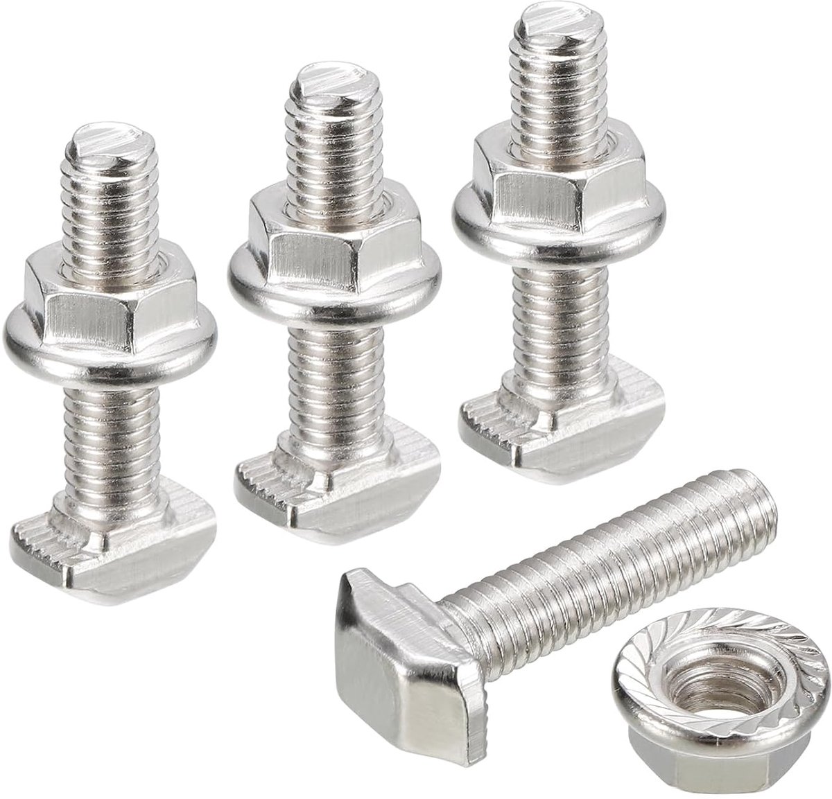 T-schroeven in M5 x 20 mm en M5 zeskantige flensmoeren, 30 sets glijbouten met T-vormige pen met hamerkop voor aluminium profiel uit de serie 20