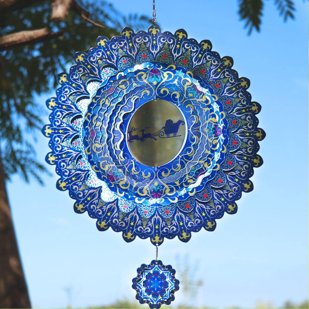 Windspinners Voor Tuin En Tuin, 3d-metalen Roterende Windgong, Kunstversiering Voor Tuin Buiten Tuin Gazon Patio, 12 Inch Groot, Ideaal Voor Geschenken(Color:Blauw)
