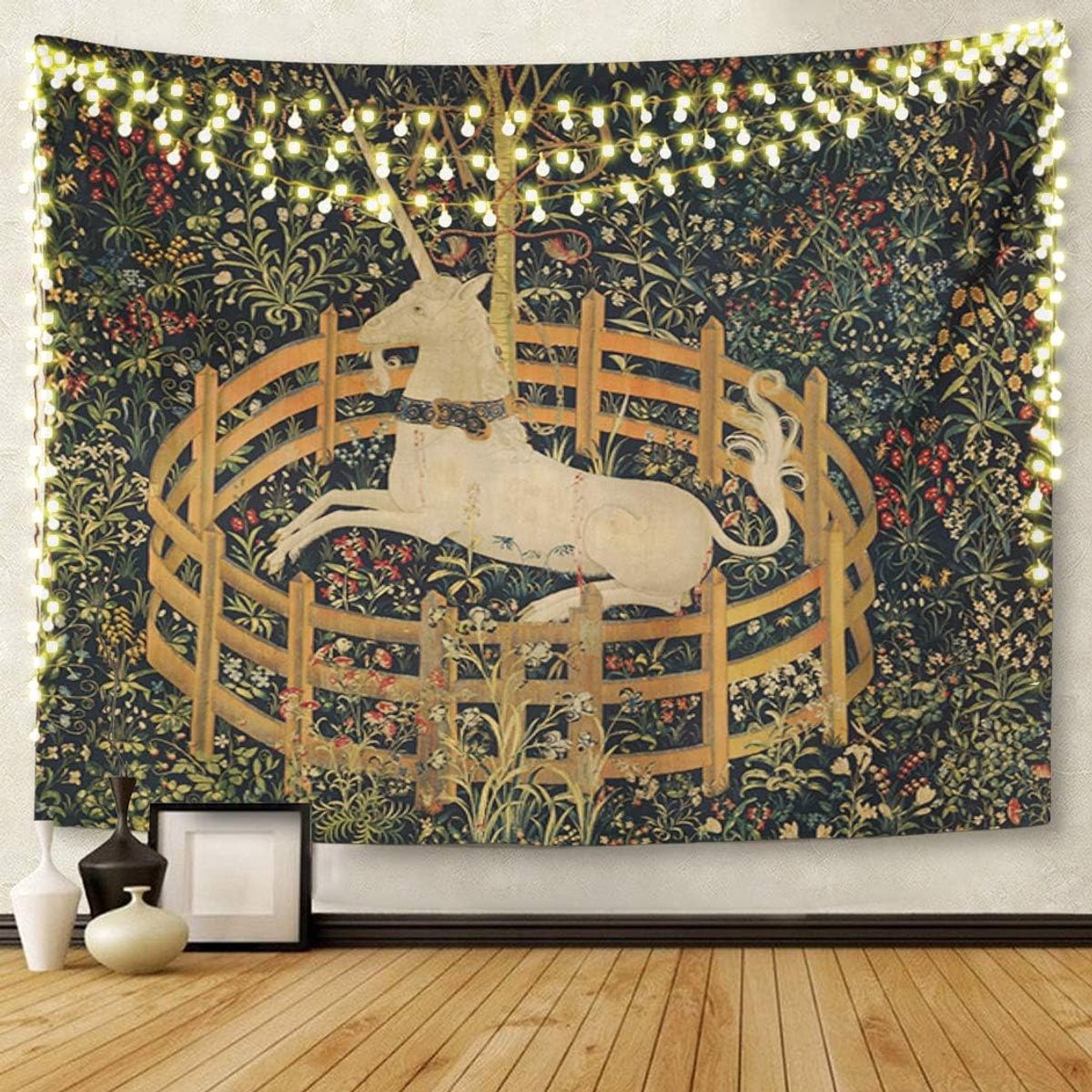 kunstwerk muur opknoping middeleeuwse vintage jacht eenhoorn gevangenschap hem haar 152 x 200 cm huisdecoratie wandtapijten matras tafelkleed gordijn print