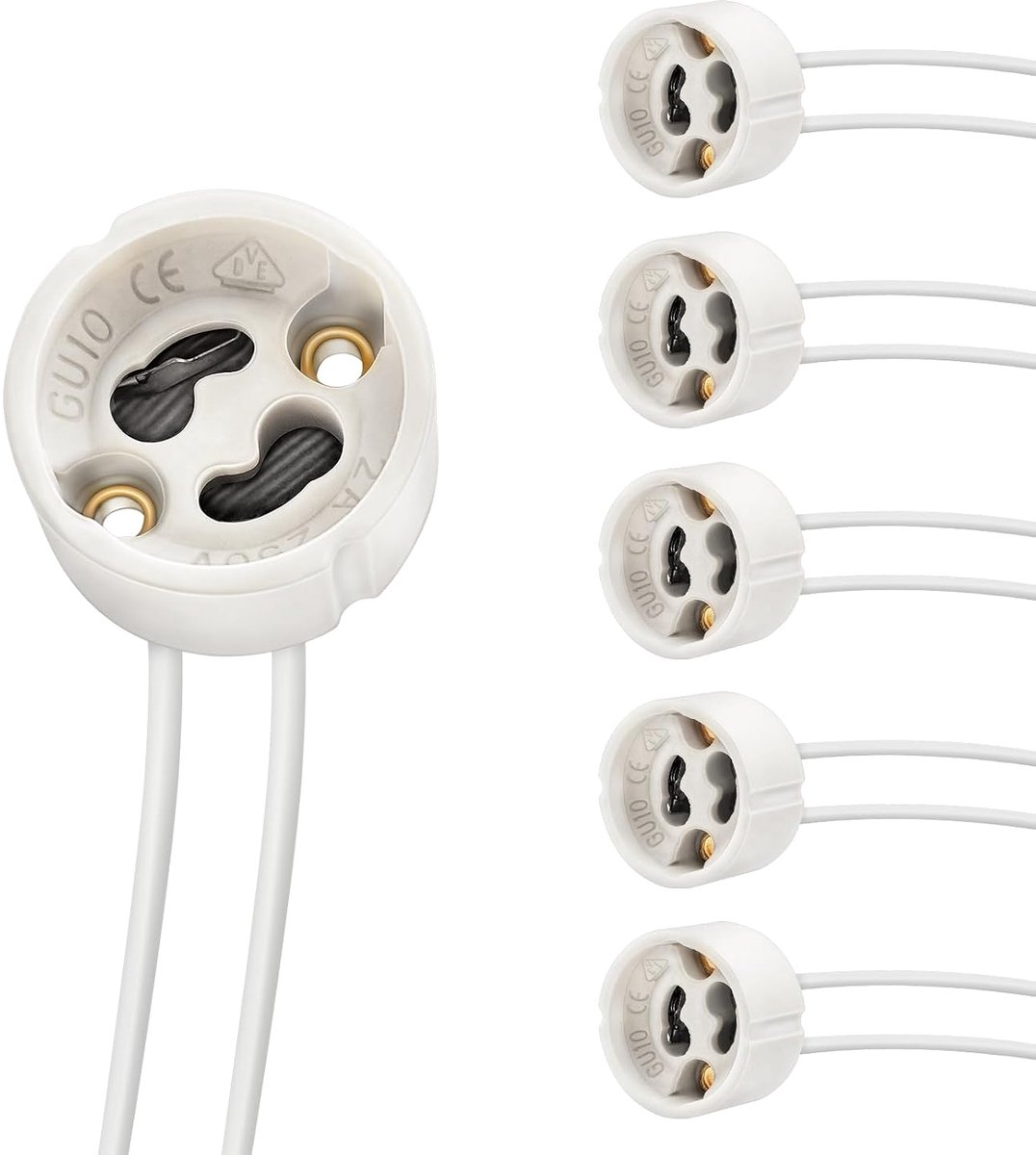 6 stuks GU10 Base socket lamphouder 0.75mm² Silicon draad lamp connector Lampvoet voor LED en halogeen, 250V, Max 300W | Hittebestendig 600 °C, max. 250 V, 300 W, siliconendraad 15 cm, lamphouder voor GU10 ledlampen
