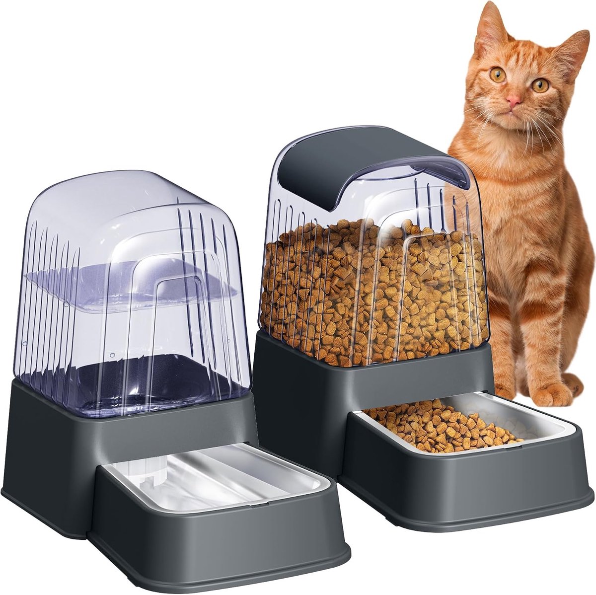 honden- en kattenvoerbak en waterdispenserset met roestvrijstalen kommen, zwaartekracht huisdiervoer en watervoerders, 100% BPA-vrij, grote capaciteit voor katten, honden,