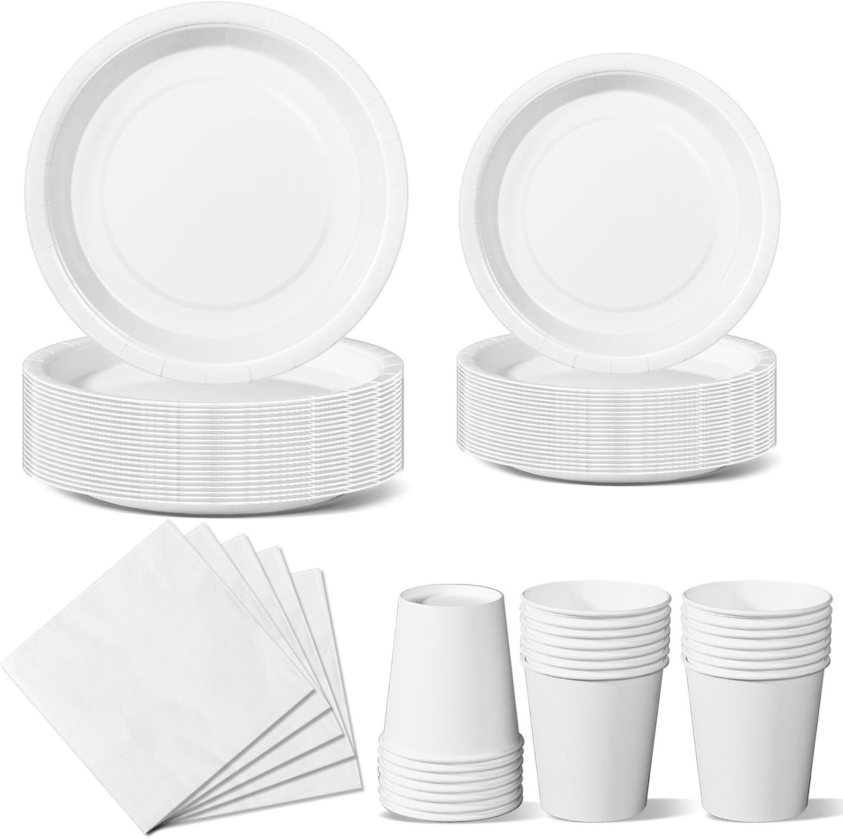 Wit partyservies, 96 stuks kleurrijke papieren borden, feestborden, bekers servetten, partyborden, partyset, schattige party's, voor feesten en feesten zoals verjaardagen
