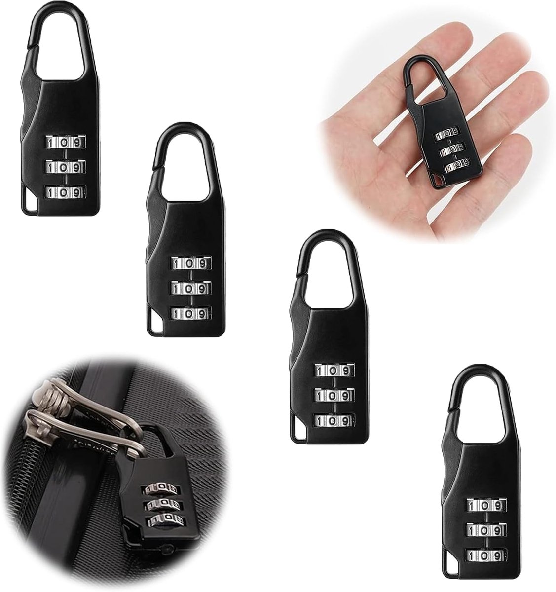 Sloten Combinatie Cijfer Hangslot Zwart 3-cijferig kofferslot Reisbeveiligingshangslot Travel Lock Nummerslot Minicodeslot voor douane koffers tas lockers geval gym rugzak 4 stukken
