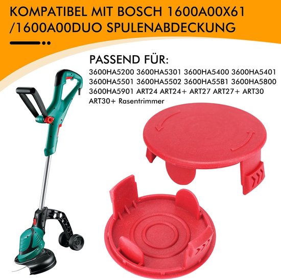 Spoelafdekking 1600A00X61/1600A00DUO geschikt voor Bosch ART24 ART24+, ART27, ART27+, ART30, ART30+, grastrimmer, compatibel met Bosch F016800351 draadspoel (3 stuks) — afbeelding 2